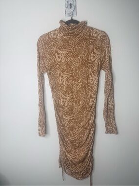 Forever 21 Brown and Cream Long Sleeve Midi Dress